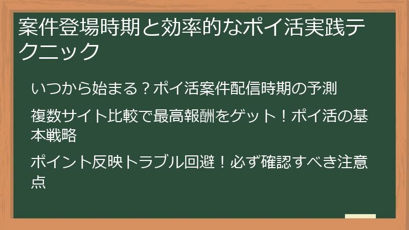 案件登場時期と効率的なポイ活実践テクニック