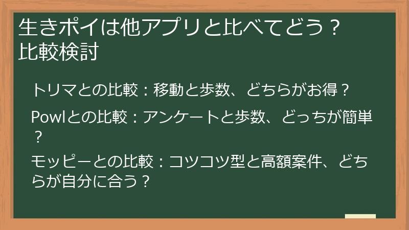 生きポイは他アプリと比べてどう? 比較検討