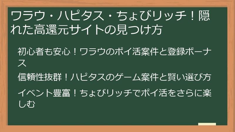 ワラウ・ハピタス・ちょびリッチ！隠れた高還元サイトの見つけ方