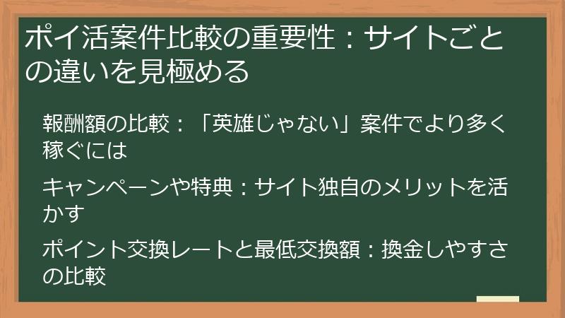 ポイ活案件比較の重要性：サイトごとの違いを見極める