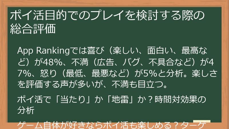 ポイ活目的でのプレイを検討する際の総合評価