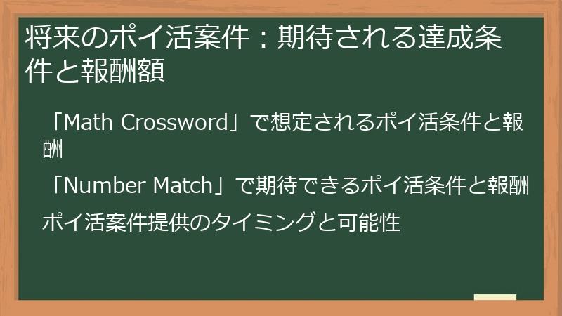 将来のポイ活案件：期待される達成条件と報酬額