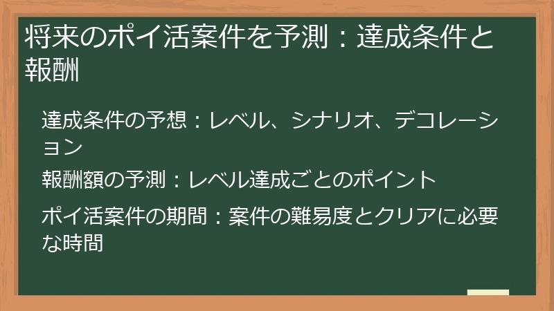 将来のポイ活案件を予測：達成条件と報酬
