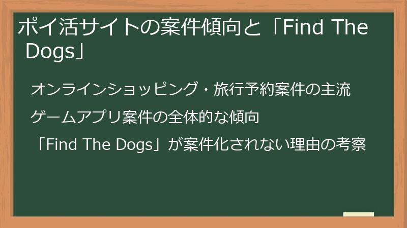 ポイ活サイトの案件傾向と「Find The Dogs」