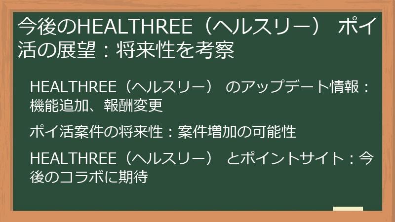 今後のHEALTHREE（ヘルスリー） ポイ活の展望：将来性を考察