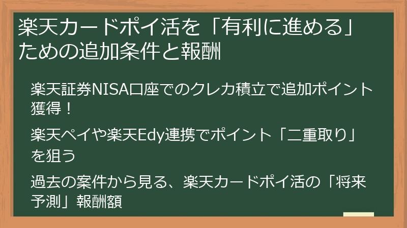 楽天カードポイ活を「有利に進める」ための追加条件と報酬
