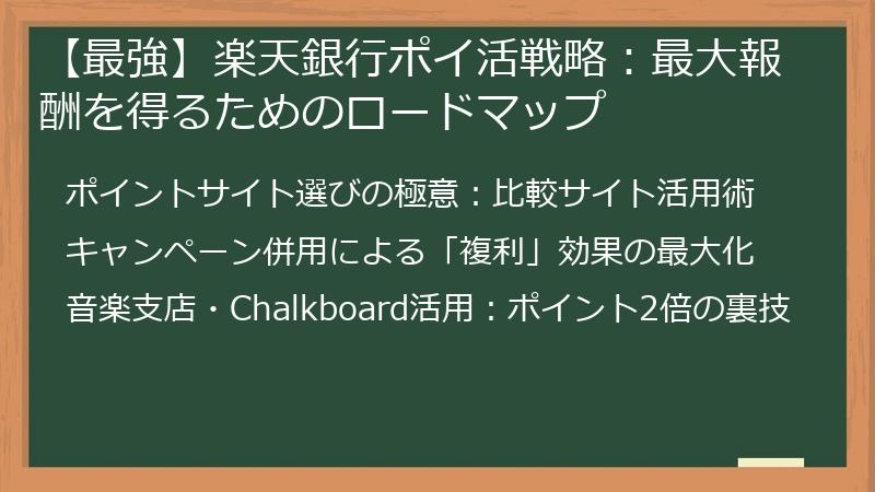 【最強】楽天銀行ポイ活戦略：最大報酬を得るためのロードマップ