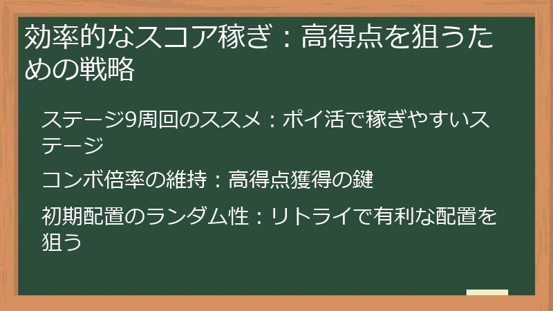 効率的なスコア稼ぎ：高得点を狙うための戦略