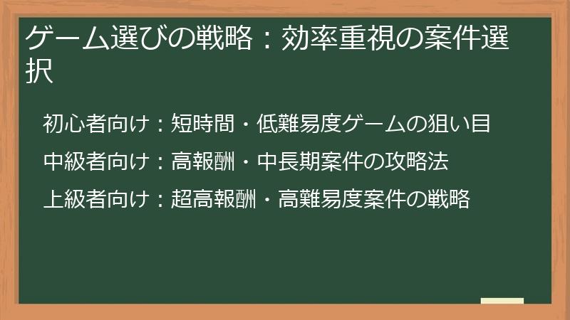 ゲーム選びの戦略：効率重視の案件選択