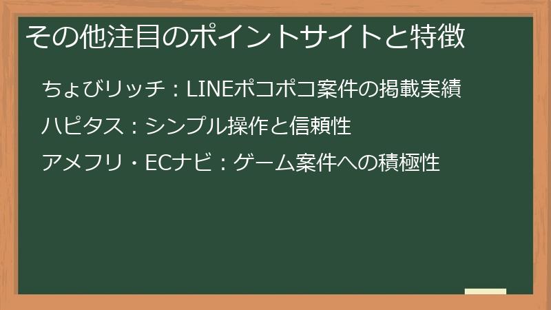 その他注目のポイントサイトと特徴