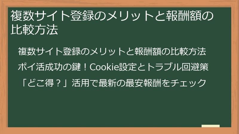 複数サイト登録のメリットと報酬額の比較方法