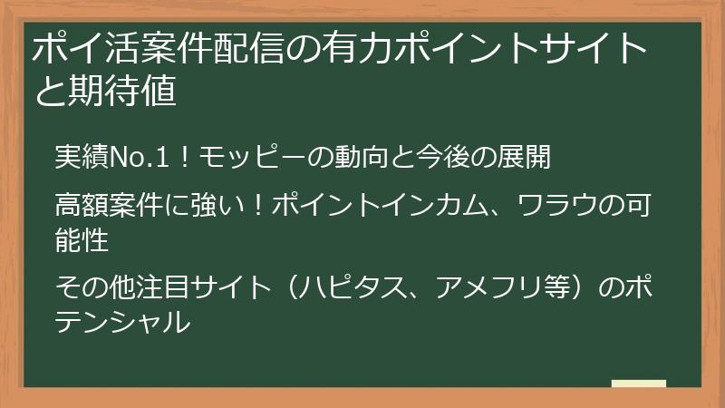 ポイ活案件配信の有力ポイントサイトと期待値
