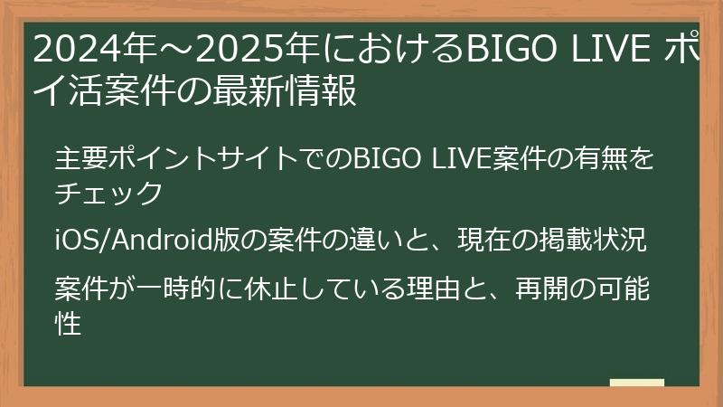 2024年～2025年におけるBIGO LIVE ポイ活案件の最新情報