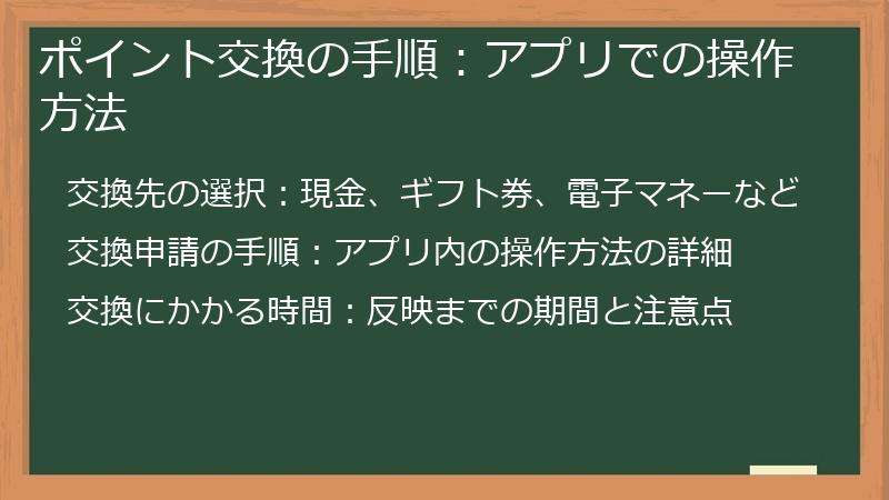 ポイント交換の手順：アプリでの操作方法