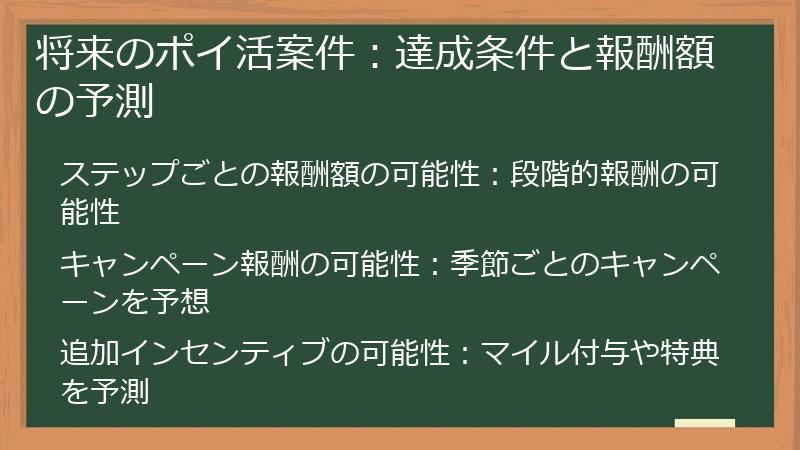 将来のポイ活案件：達成条件と報酬額の予測