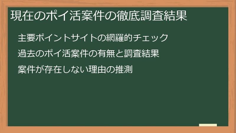 現在のポイ活案件の徹底調査結果