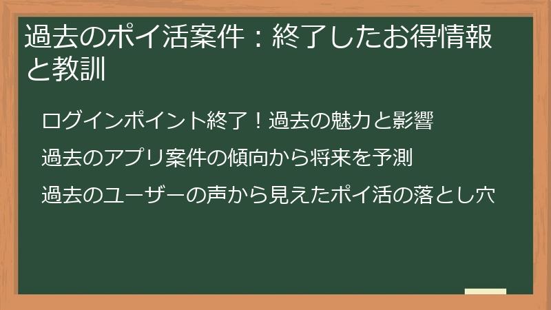 過去のポイ活案件：終了したお得情報と教訓