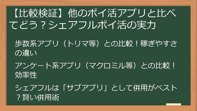 【比較検証】他のポイ活アプリと比べてどう？シェアフルポイ活の実力