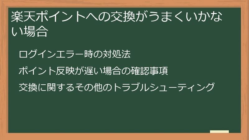 楽天ポイントへの交換がうまくいかない場合