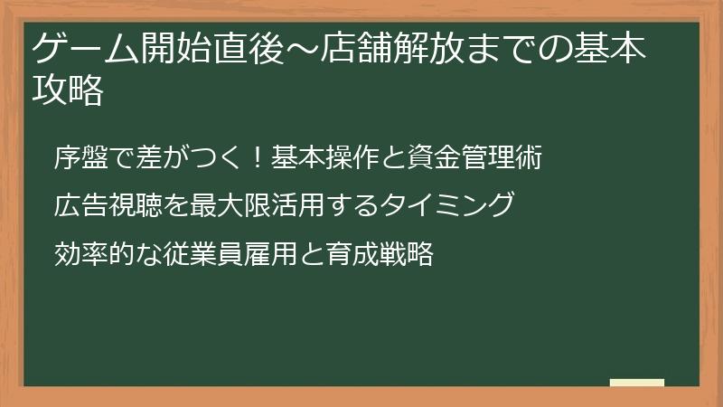 ゲーム開始直後～店舗解放までの基本攻略