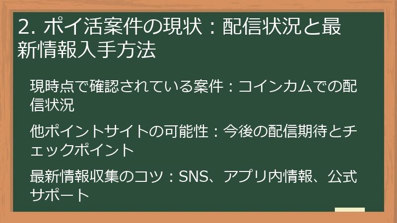 2. ポイ活案件の現状：配信状況と最新情報入手方法