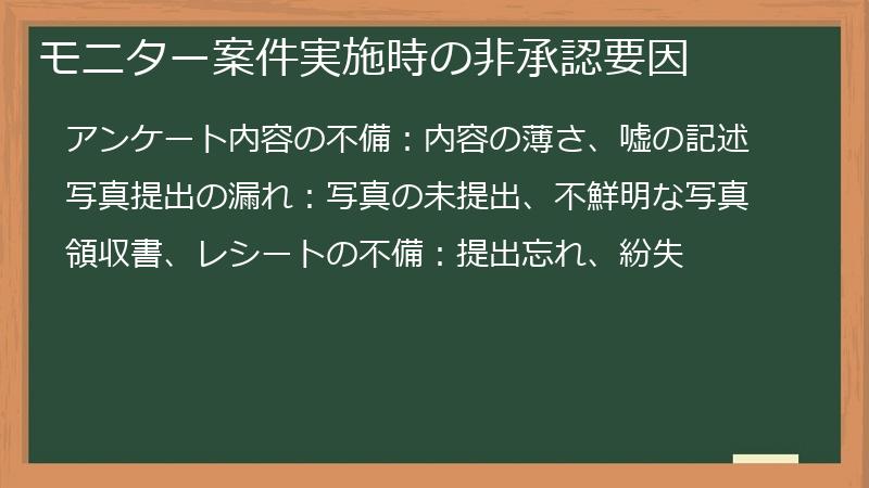 モニター案件実施時の非承認要因