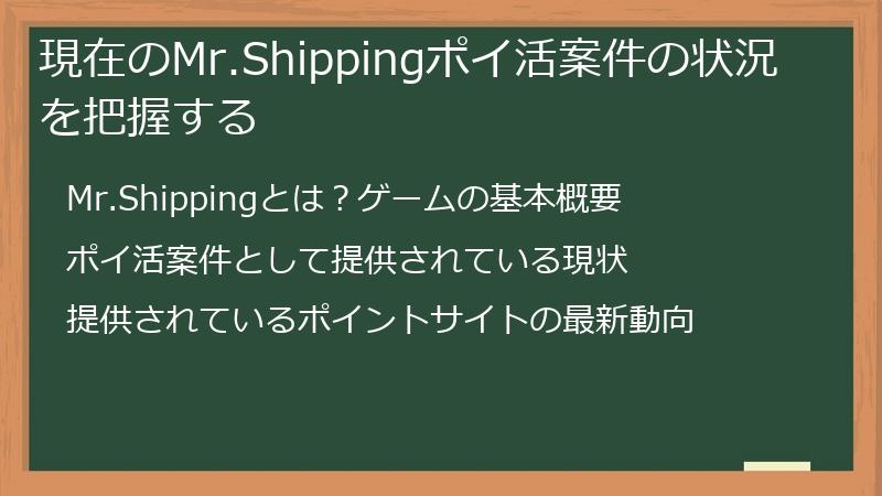 現在のMr.Shippingポイ活案件の状況を把握する