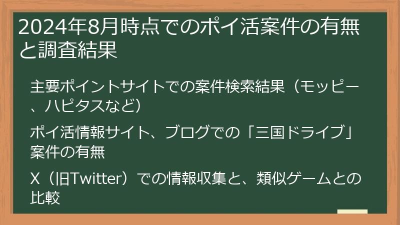 2024年8月時点でのポイ活案件の有無と調査結果