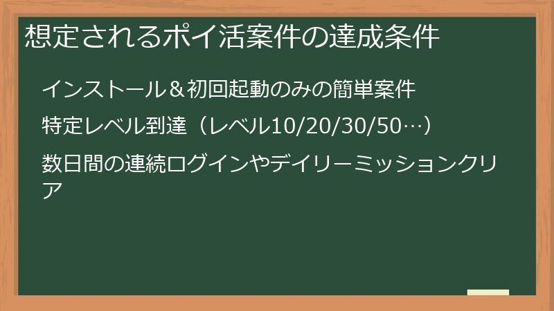 想定されるポイ活案件の達成条件