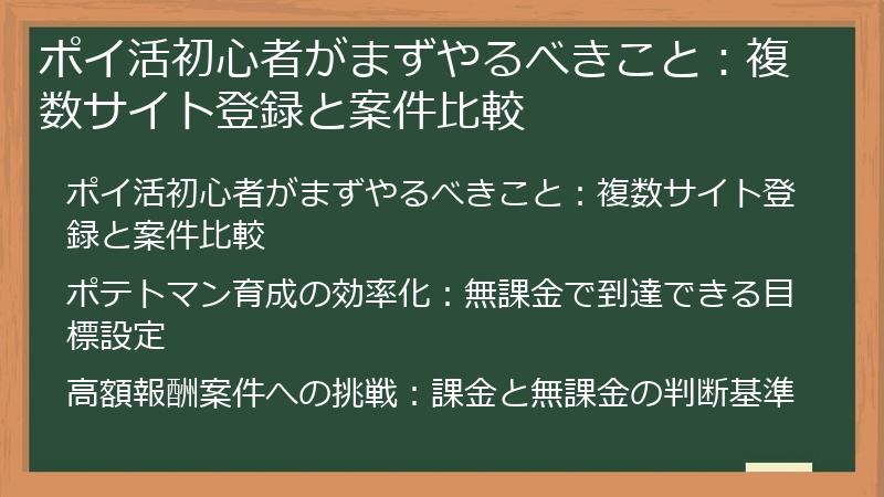 ポイ活初心者がまずやるべきこと：複数サイト登録と案件比較