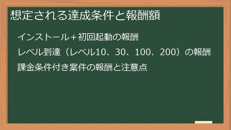 想定される達成条件と報酬額