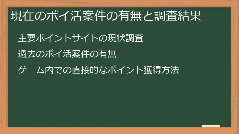 現在のポイ活案件の有無と調査結果