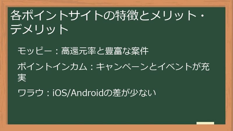 各ポイントサイトの特徴とメリット・デメリット