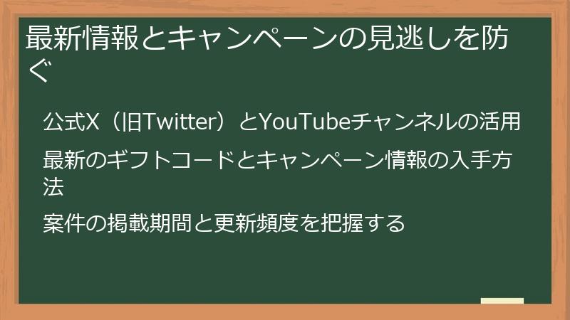 最新情報とキャンペーンの見逃しを防ぐ