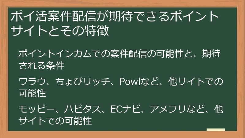 ポイ活案件配信が期待できるポイントサイトとその特徴