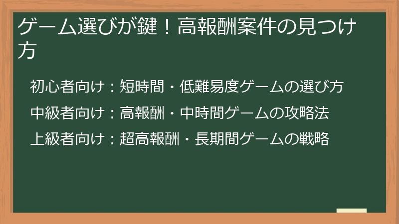 ゲーム選びが鍵！高報酬案件の見つけ方