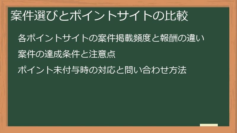 案件選びとポイントサイトの比較
