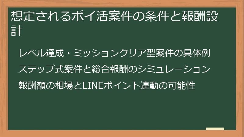 想定されるポイ活案件の条件と報酬設計