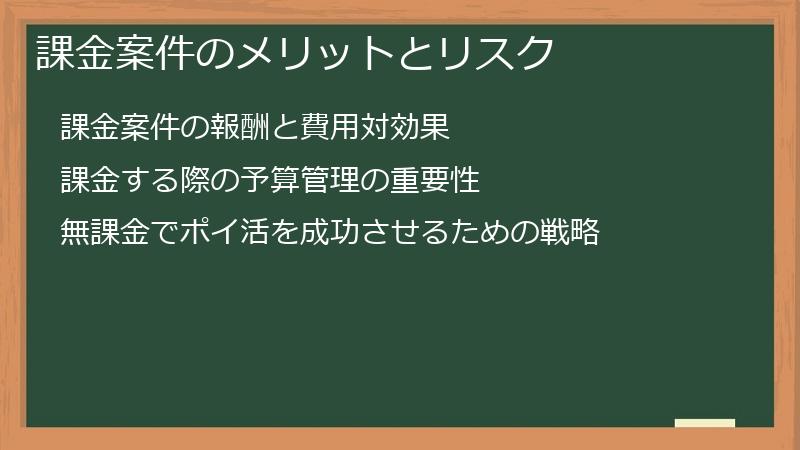 課金案件のメリットとリスク