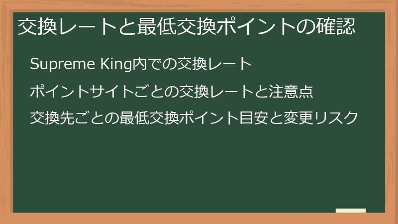 交換レートと最低交換ポイントの確認