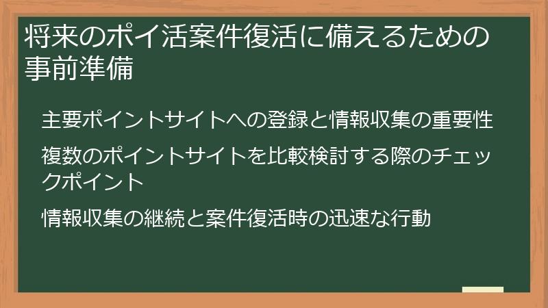 将来のポイ活案件復活に備えるための事前準備