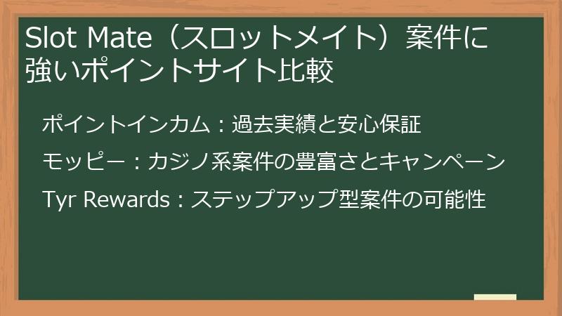 Slot Mate（スロットメイト）案件に強いポイントサイト比較