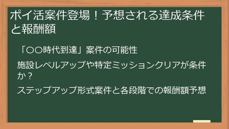 ポイ活案件登場！予想される達成条件と報酬額