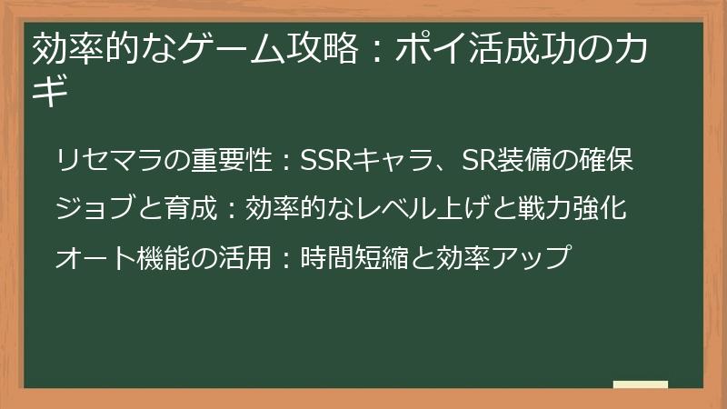 効率的なゲーム攻略：ポイ活成功のカギ