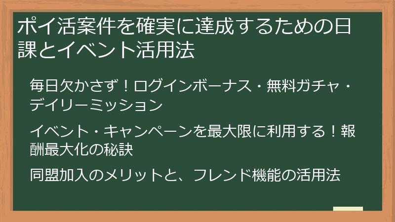 ポイ活案件を確実に達成するための日課とイベント活用法
