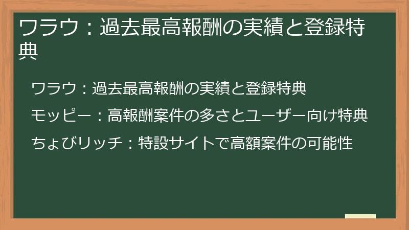 ワラウ:過去最高報酬の実績と登録特典