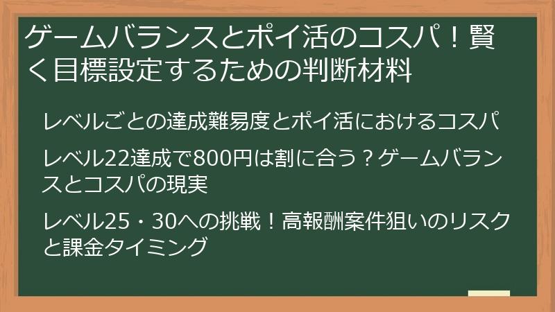ゲームバランスとポイ活のコスパ！賢く目標設定するための判断材料