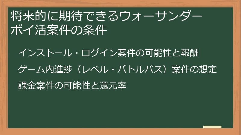 将来的に期待できるウォーサンダー ポイ活案件の条件