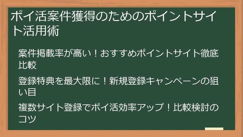 ポイ活案件獲得のためのポイントサイト活用術