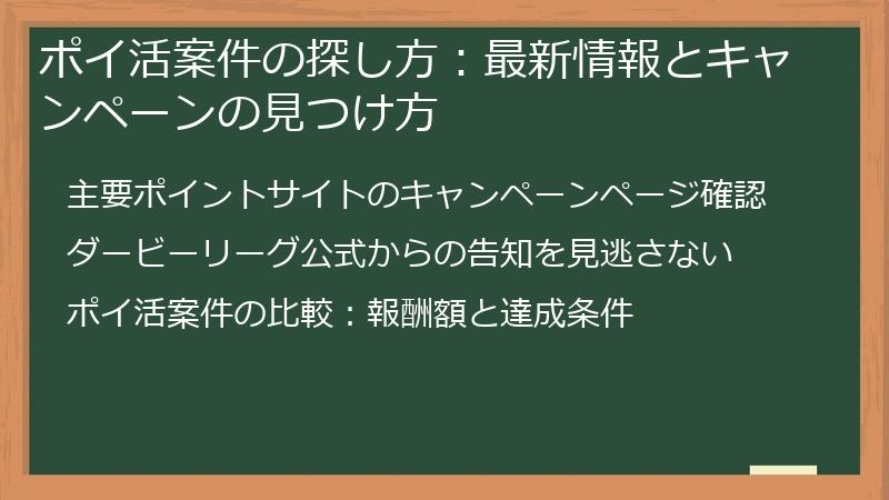 ポイ活案件の探し方：最新情報とキャンペーンの見つけ方